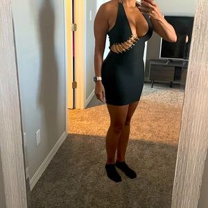 Halter dress black new w chains medium body forming material